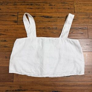 Reformation Lorin White Linen Crop Tank Top Button Back Size Large